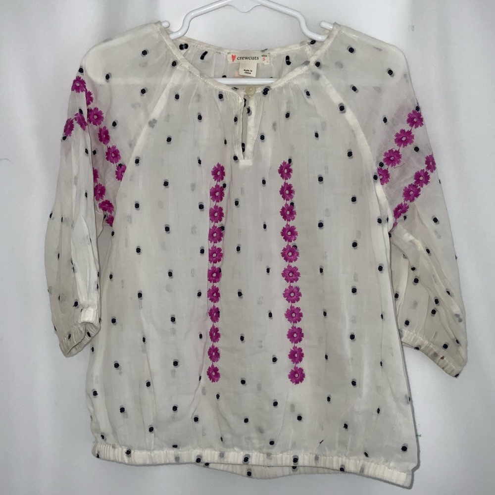 Girl’s Crewcuts Sheer Polka Dot Top Size 5